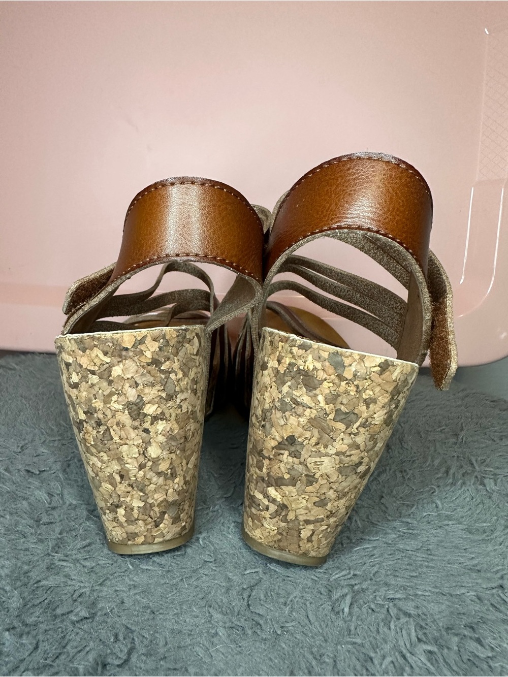 Women’s Brown Strappy Cork Wedge Sandals - Picture 8 of 8